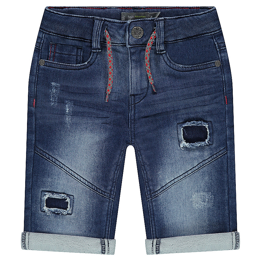 Bermuda en denim like effet used avec déchirures et détails  