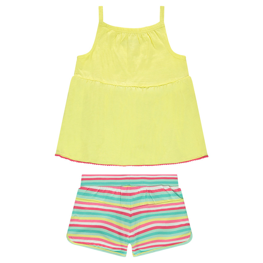 Ensemble avec top brodé et short à rayures contrastées 