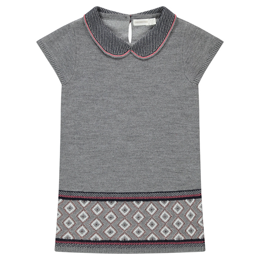 Robe manches courtes en tricot avec col fantaisie et motifs jacquard 