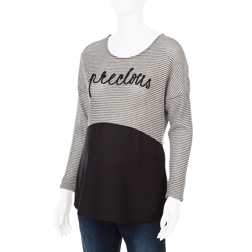 Sweat de grossesse rayé et uni bi-matière avec message  