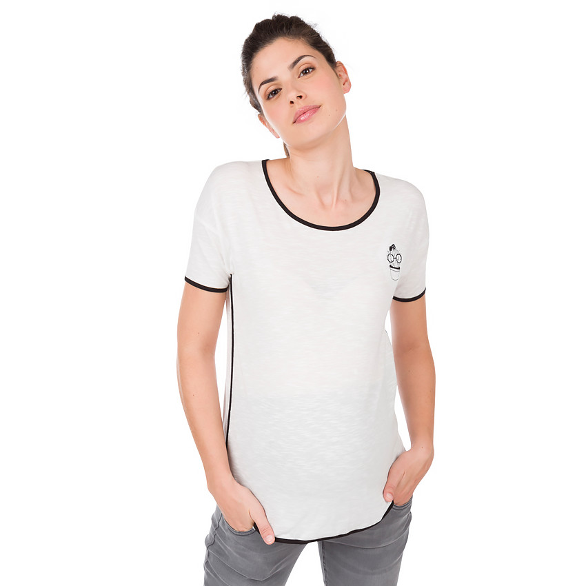 Tee-shirt manches courtes avec print et biais contrasté 
