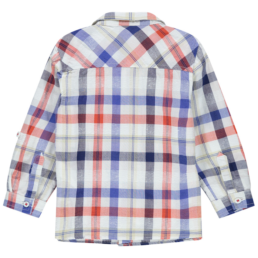 Chemise manches longues à carreaux colorés et poche 