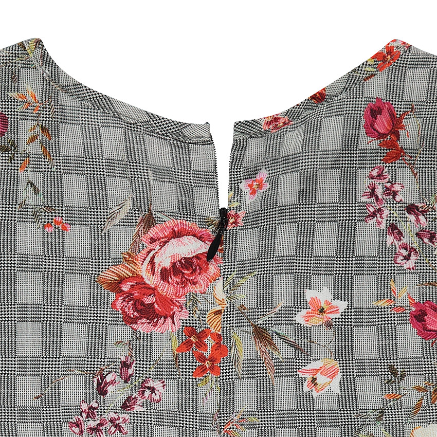 Junior - Robe manches longues à carreaux et fleurs all-over 