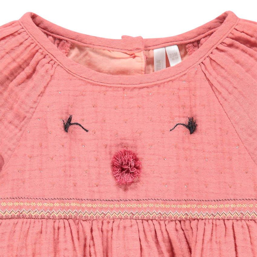 Tunique manches longues en coton tubique et broderies 