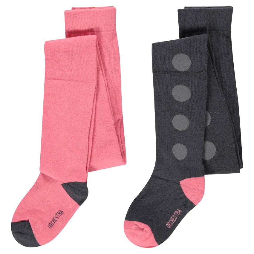 Lot de 2 collants épais unis / à pois en jacquard 