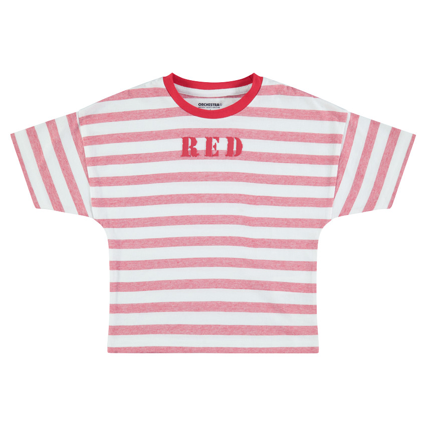 Tee-shirt manches courtes à rayures all-over avec inscription printée 