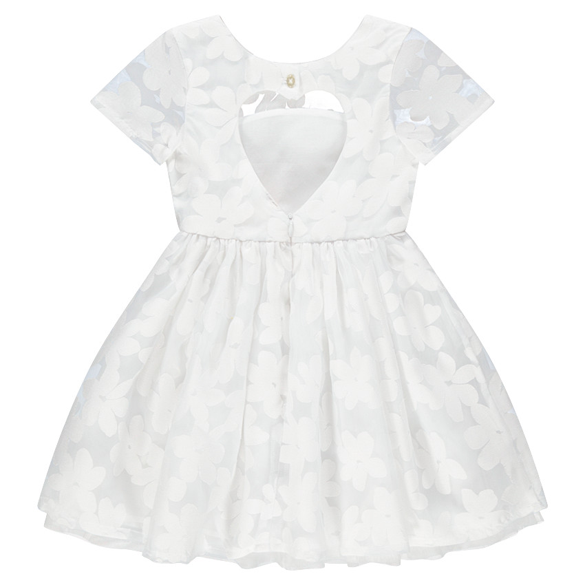 Robe de cérémonie manches courtes en tulle avec fleurs all-over  