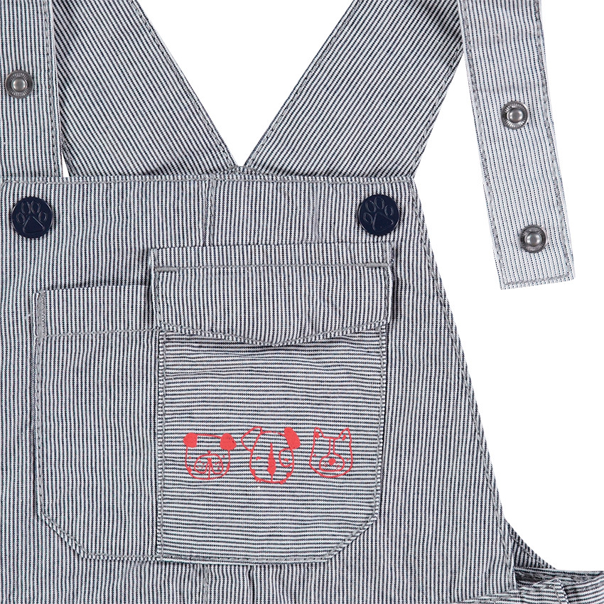 Salopette courtes à micro rayures et animaux printés 