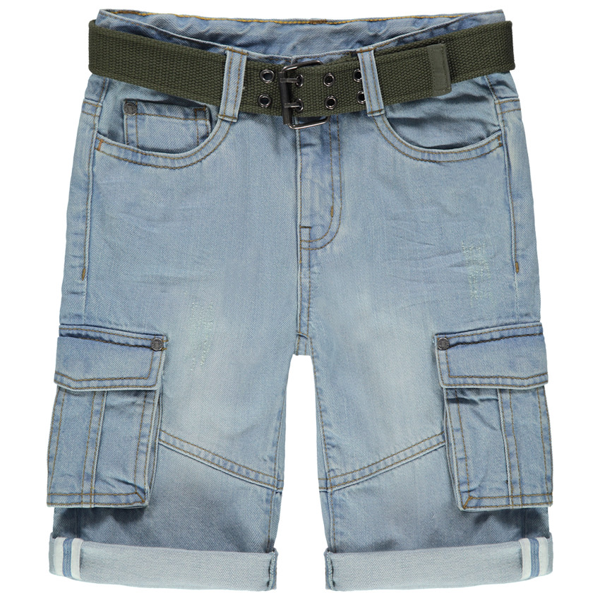 Bermuda en jean effet used à ceinture et poches 