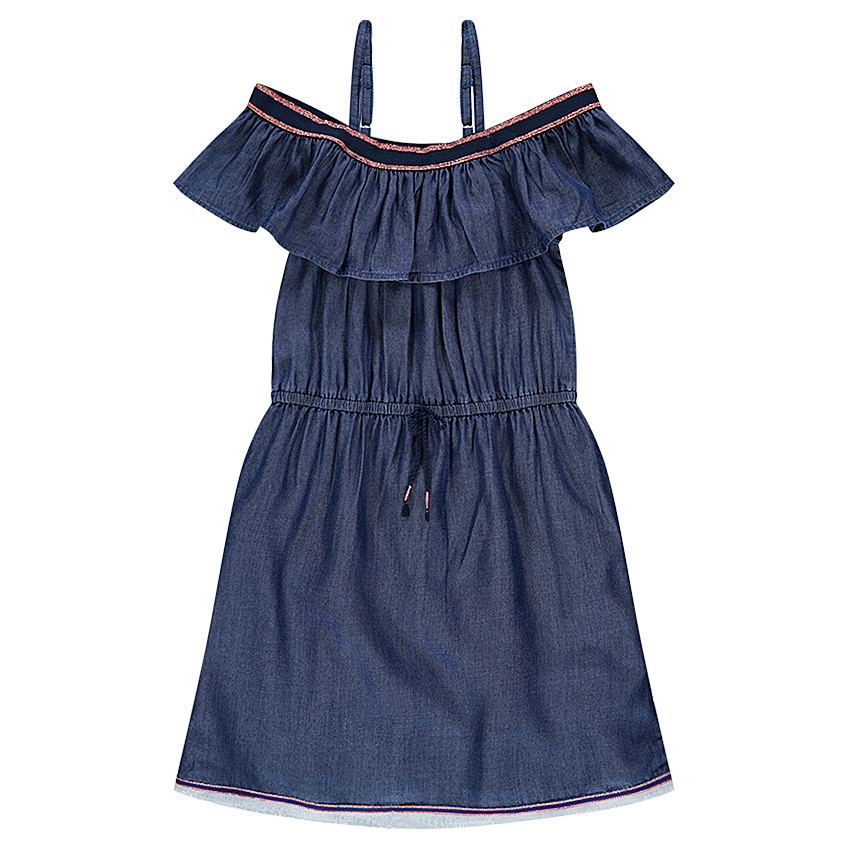 Junior - Robe en chambray à fines bretelles et volant 