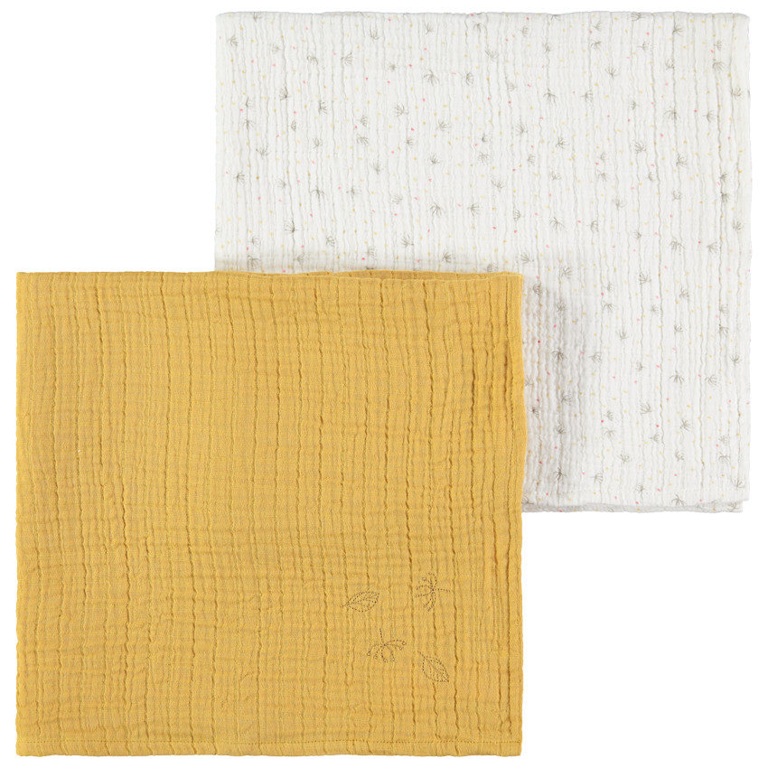 Set de 2 langes en tétra 70 x 70 unie/imprimée 