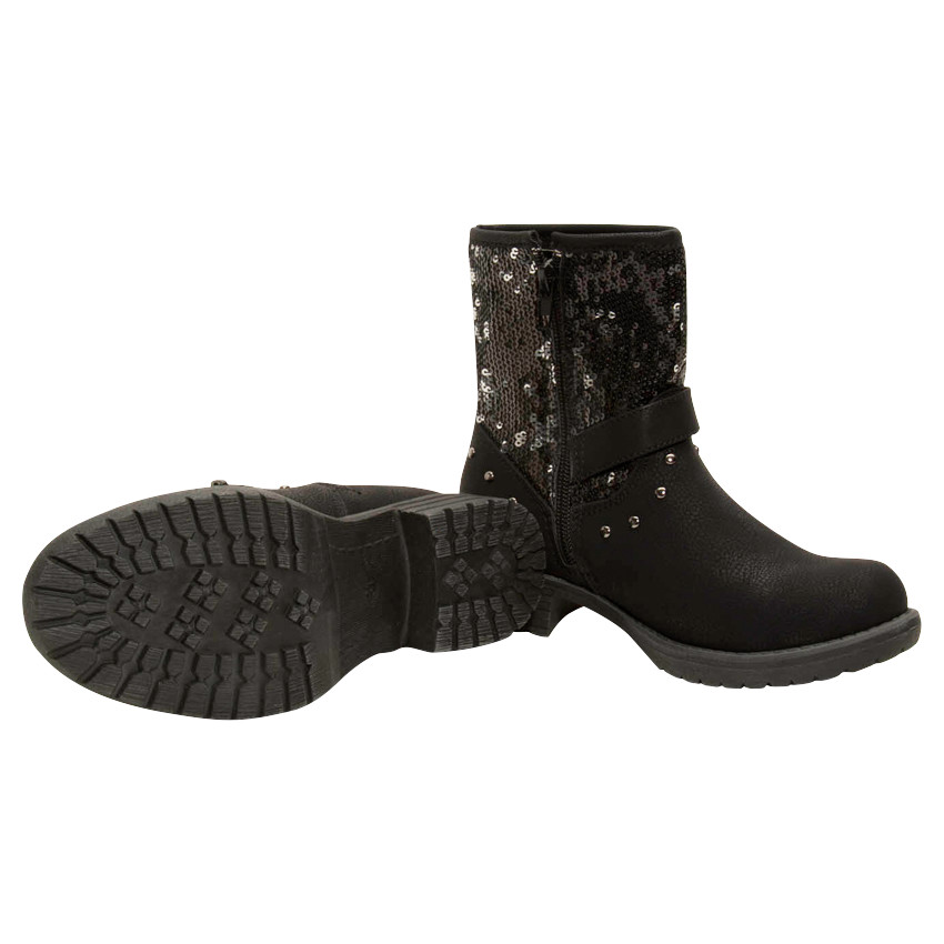 1/2 bottes effet cuir avec sequins et fleur patchée 