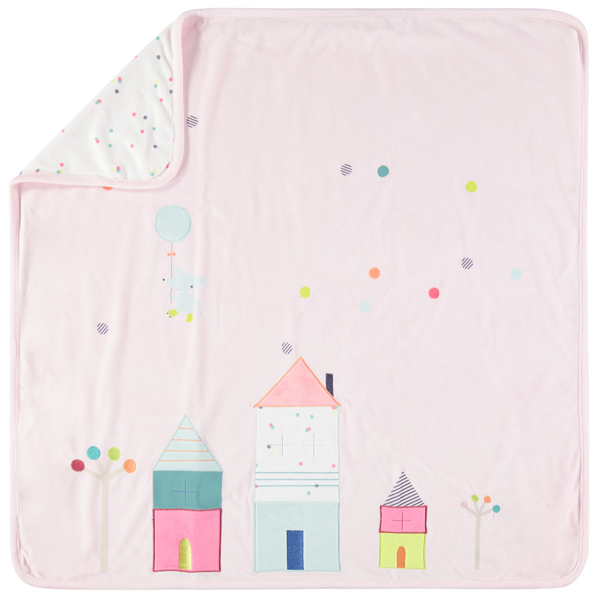 Couverture à pois et maisons brodées en veloudoux 