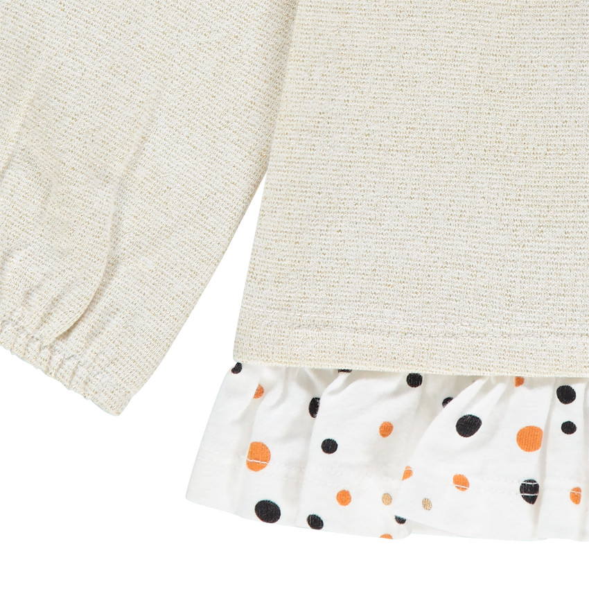 Sweat en molleton mélangé de fils dorés avec volant à pois 