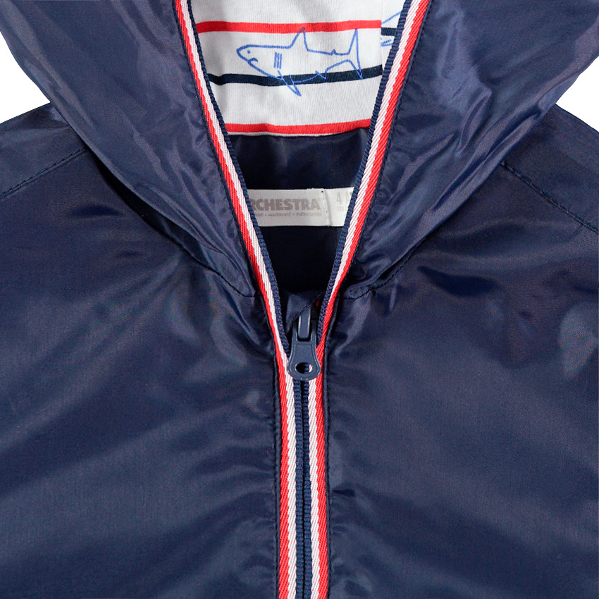 Coupe-vent en nylon bleu marine avec doublure en jersey rayé 