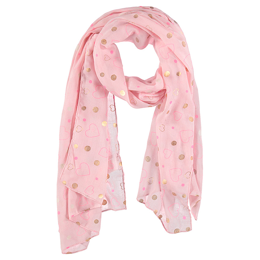 Chèche en voile de viscose avec coeurs et pois dorés 