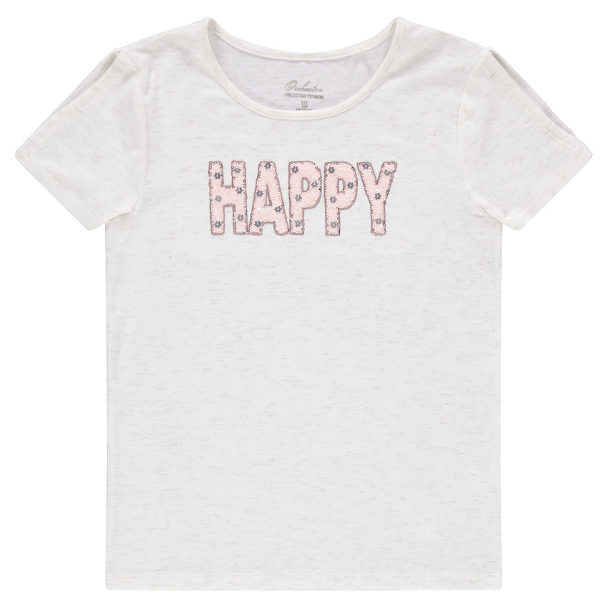 Junior - Tee-shirt manches courtes en jersey slub avec inscription en sequins 