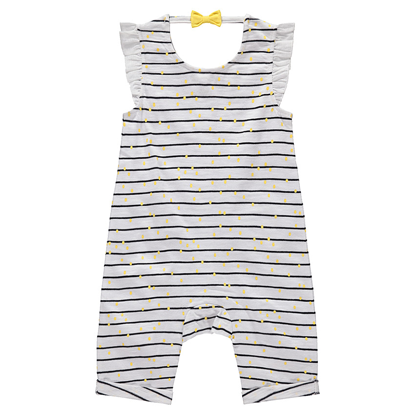 Combinaison courte à rayures et pois avec patch citron et noeud au dos 