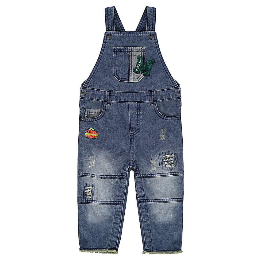 Salopette en molleton effet jeans avec lettre et hot dog patchés 