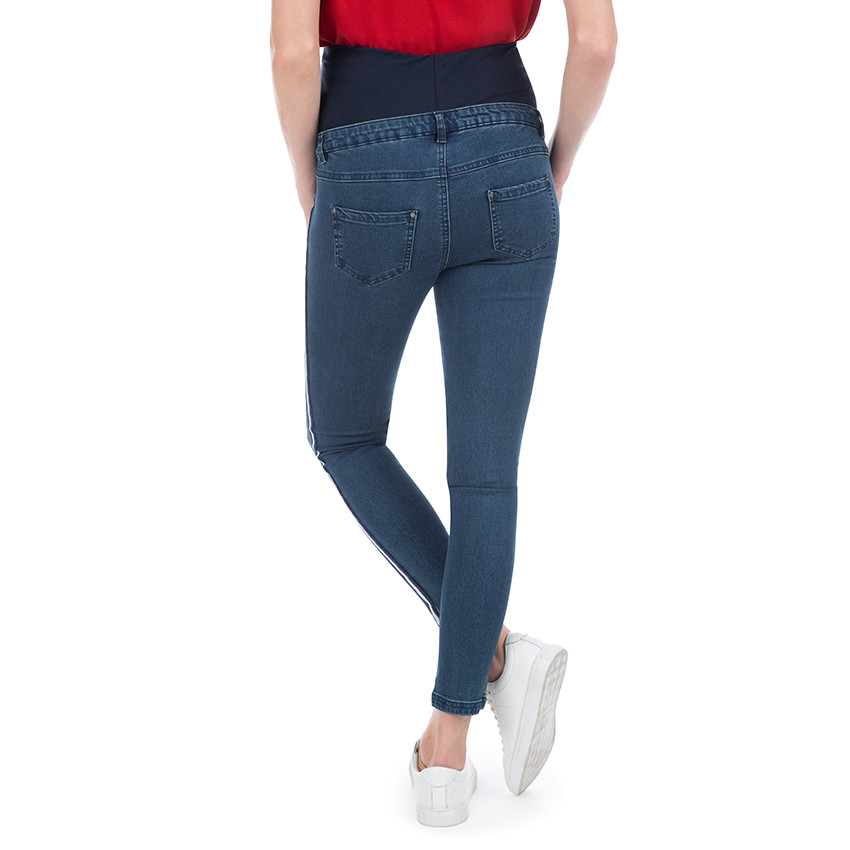 Jeans de grossesse 7/8ème effet used avec bandes appliquées  