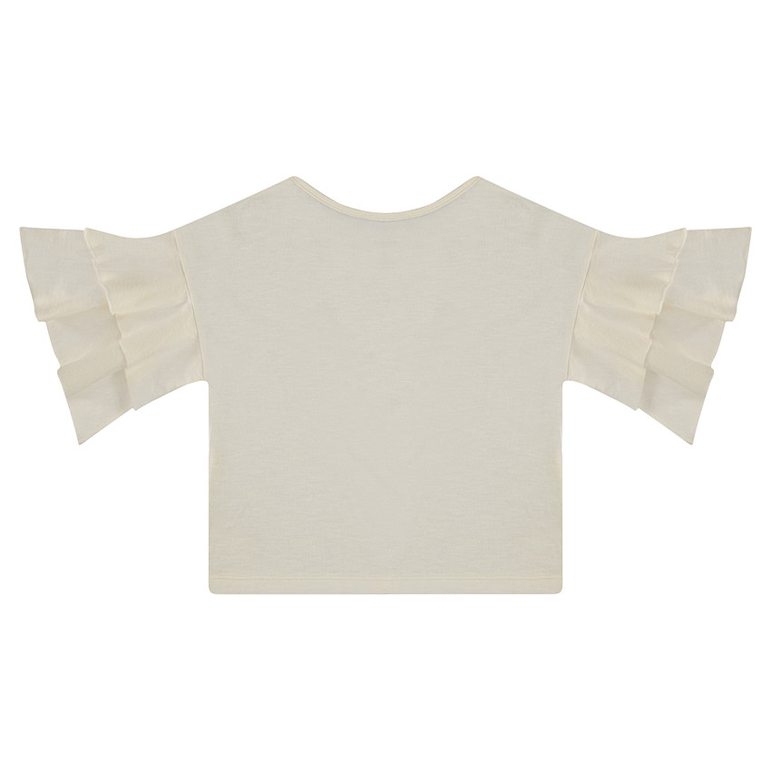 Tee-shirt à manches 3/4 volantées et inscription pailletée 