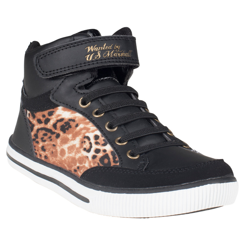 US Marshall Baskets montantes noires et léopard à lacets élastiqués du 28 au 35  
