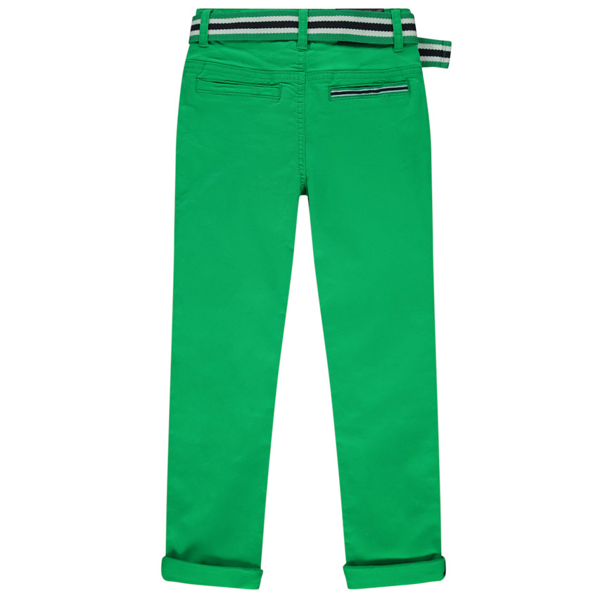 Pantalon en toile vert avec ceinture rayée amovible 