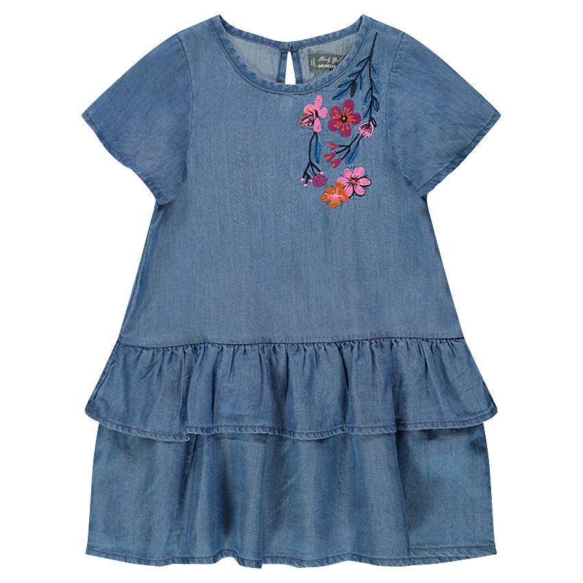 Robe volantée en Tencel avec fleurs brodées 