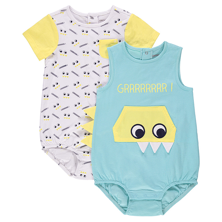 Lot de 2 combinaisons courtes avec motifs monstres 