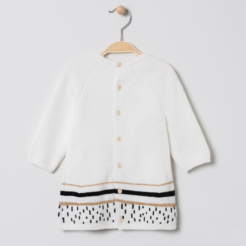 Robe en tricot à ourson brodé et ouverture boutonnée au dos 