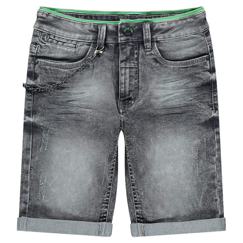 Junior - Bermuda en jeans gris effet used avec chaînette amovible 