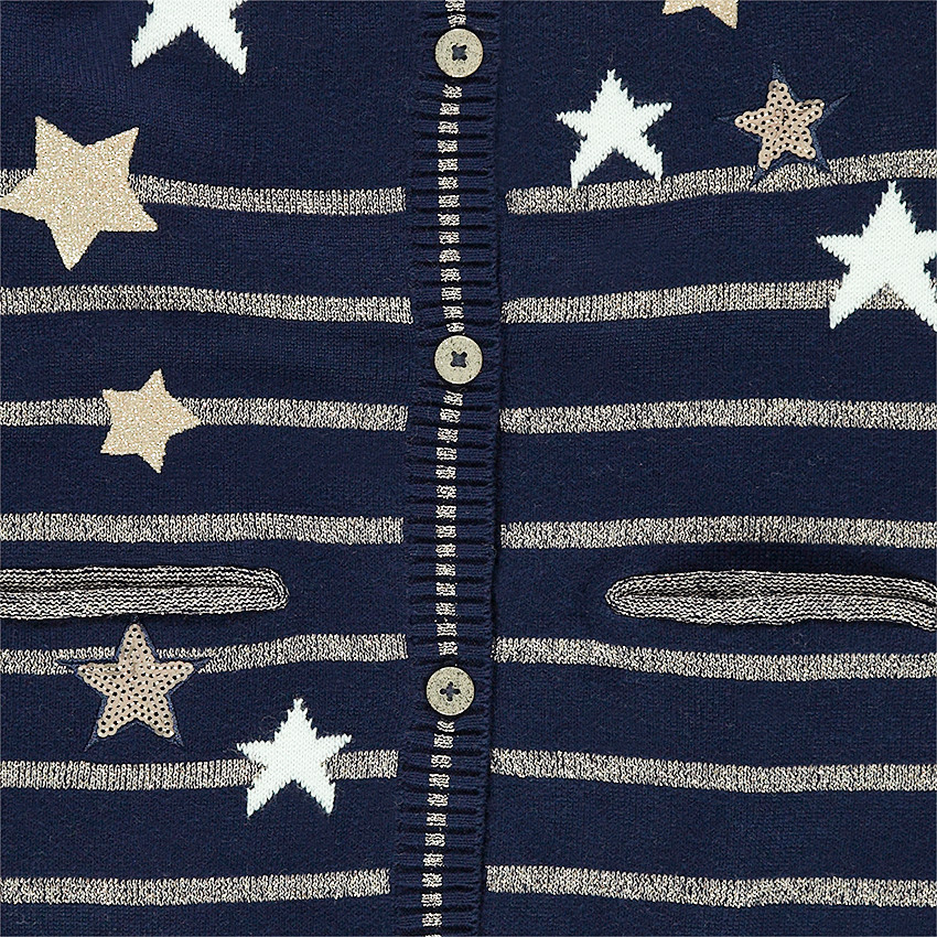 Gilet en tricot avec rayures dorées placées et étoiles pailletées 