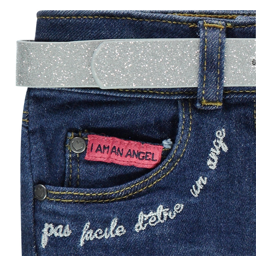 Jupe en jeans avec ceinture pailletée amovible et broderies 