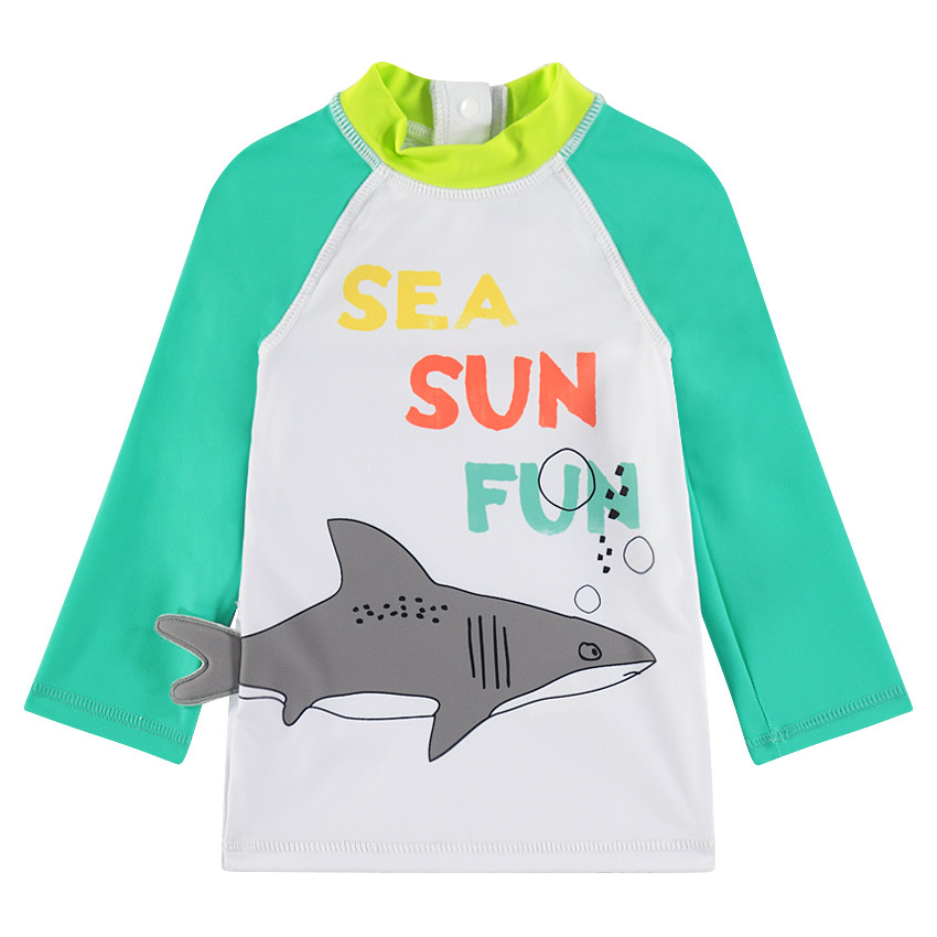 Tee-shirt de bain anti-UV avec requin et message printés 