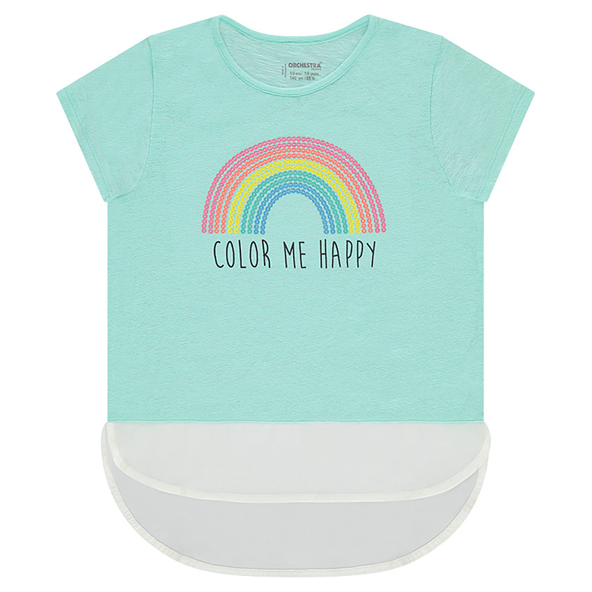 Tee-shirt manches courtes en jersey et crêpe avec motif fantaisie 