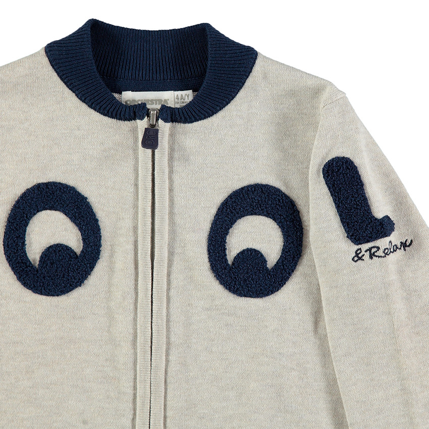 Gilet en tricot zippé avec rayures et patchs en bouclette 