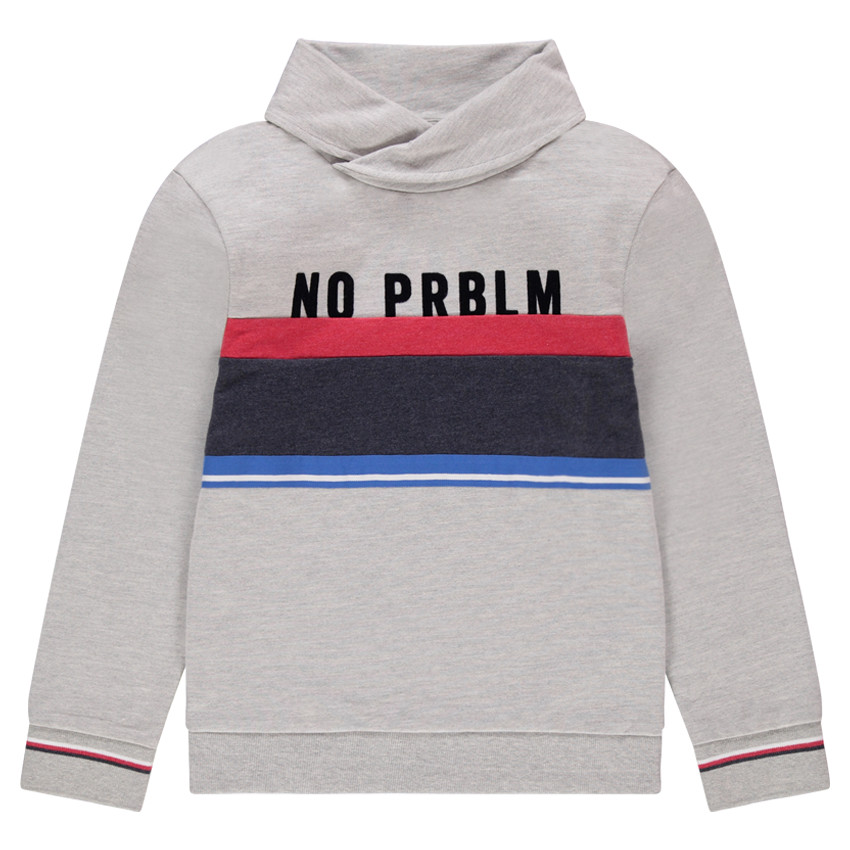 Junior - Sweat en molleton gris chiné avec bandes contrastées et message 