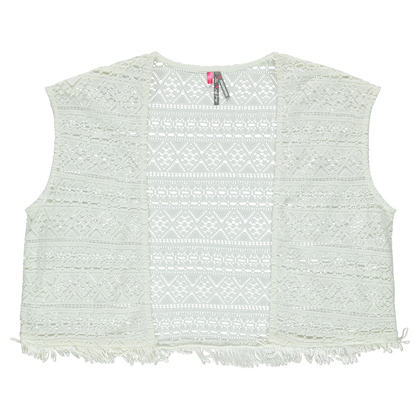Junior - Gilet kimono sans manches en crochet avec franges 