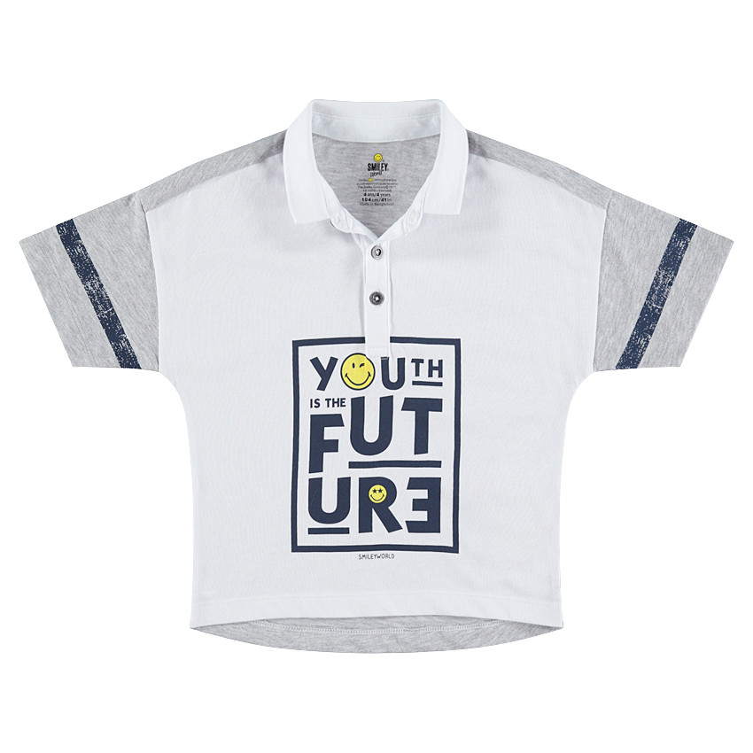 Polo manches courtes en jersey forme boxy avec print Smiley 