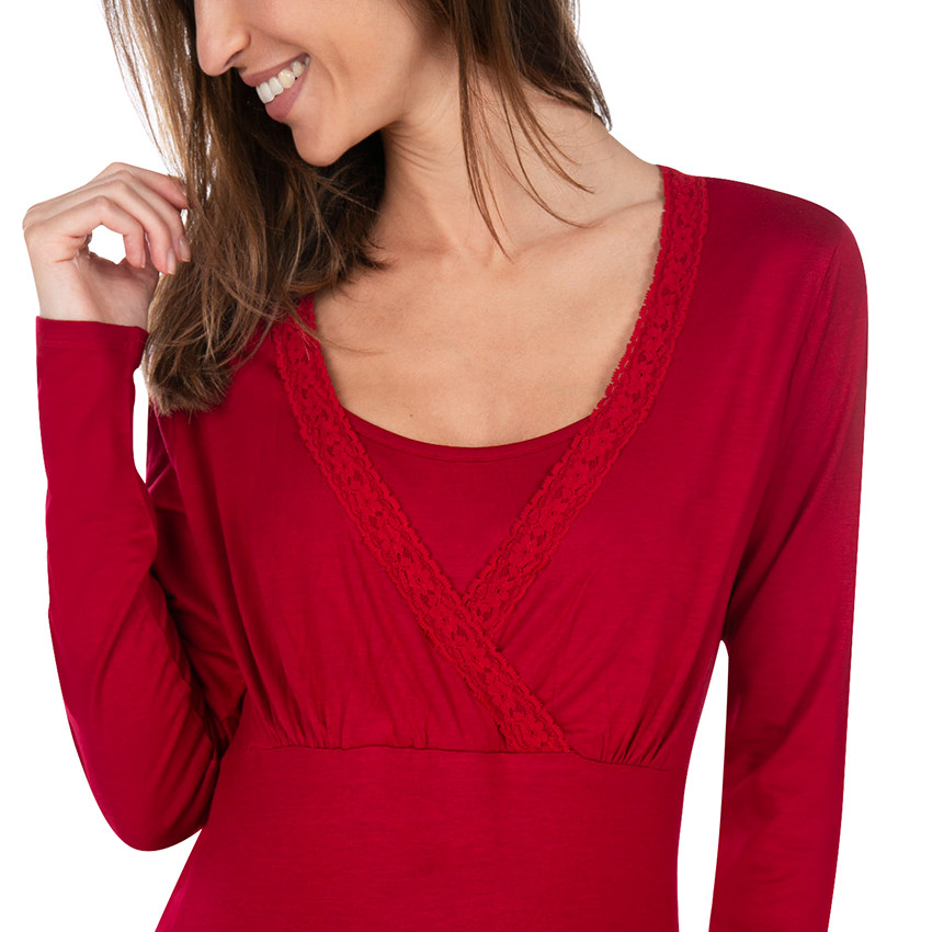 Tee-shirt homewear de grossesse et d'allaitement avec dentelle 