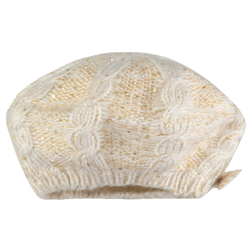 Béret en tricot à sequins et noeud 