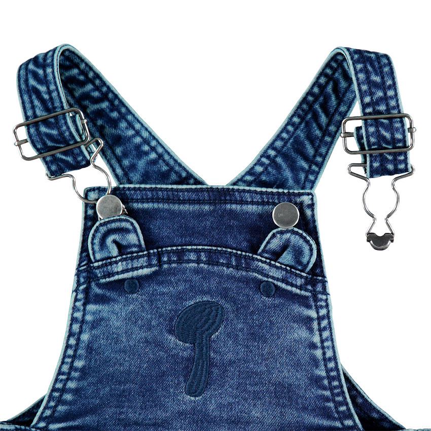 Tuinbroek van jeans met used effect, borduurwerk en aantreklintjes 