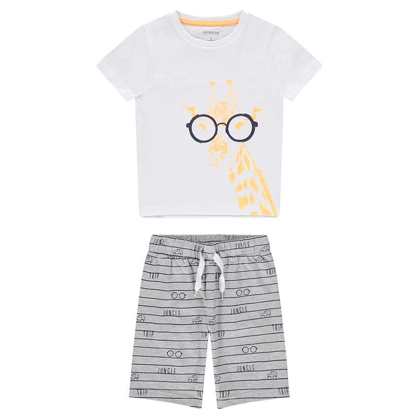 Pyjama en jersey avec tee-shirt print girafe à lunettes 