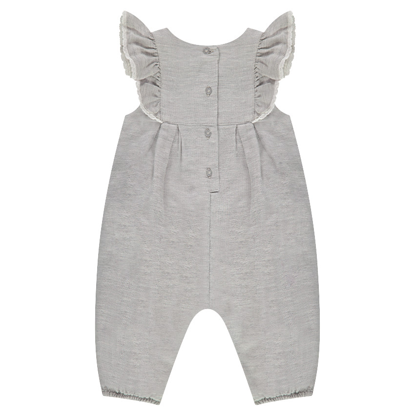 Combinaison longue en coton chiné à manches volantées 