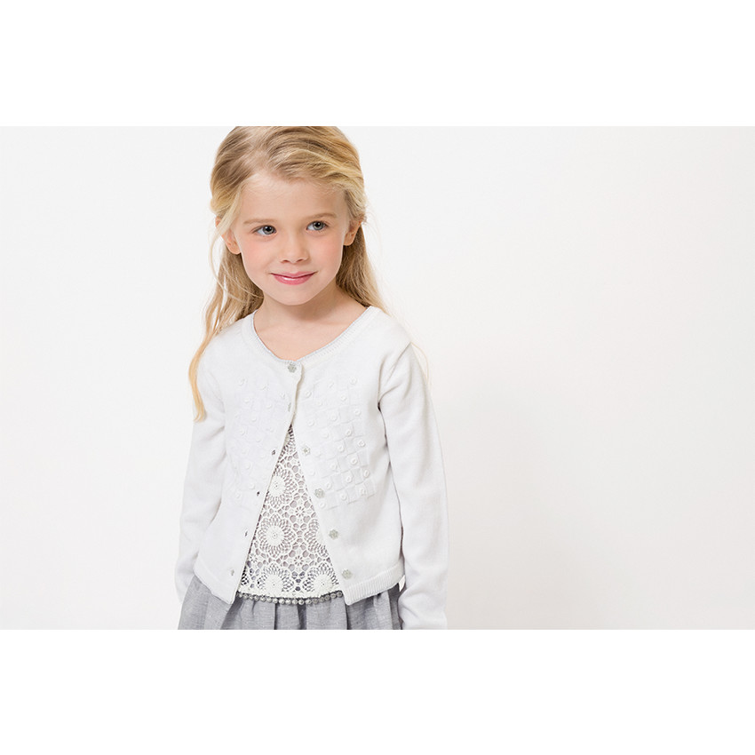 Gilet doux avec maille reliéfée et boutons pailletés 