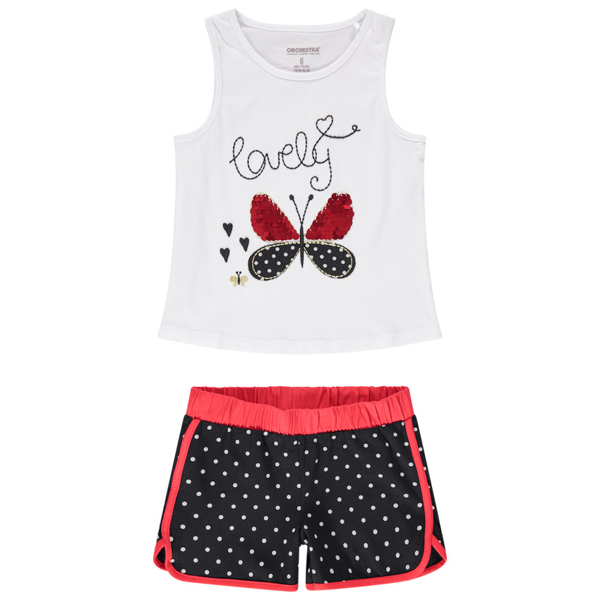 Ensemble avec débardeur papillon à sequins et short à pois 