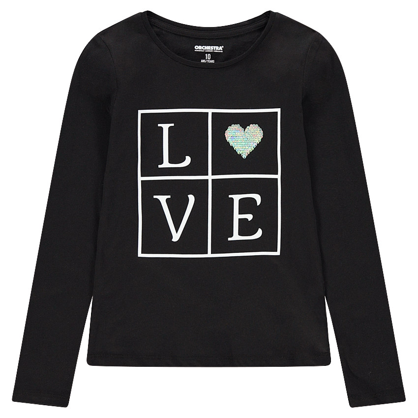 Junior - Tee-shirt manches longues avec message et coeur en sequins magiques 