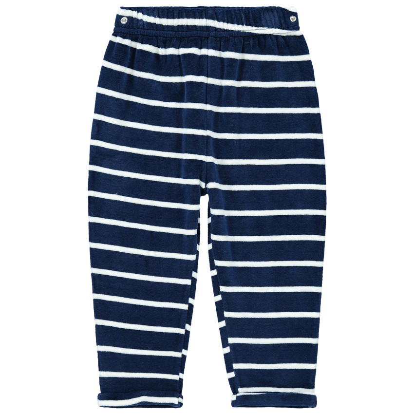 Pyjama en velours avec dinosaure et pantalon rayé 