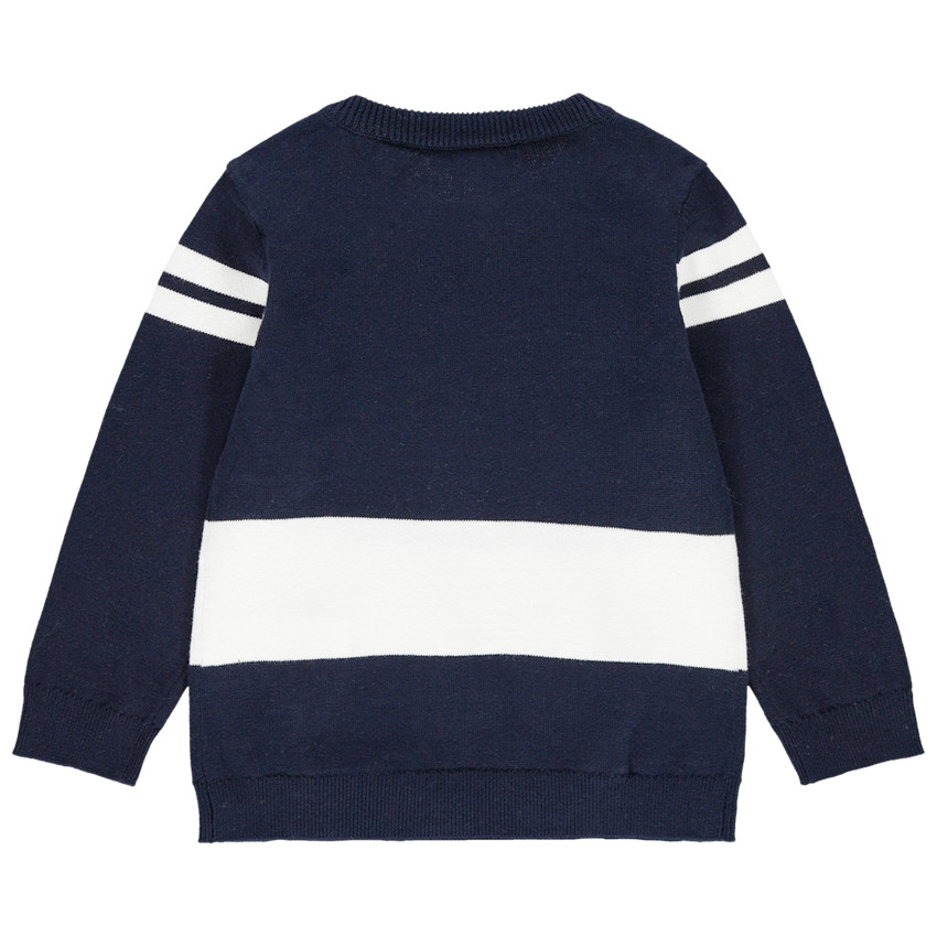 Pull en tricot à bandes contrastées et poche kangourou 