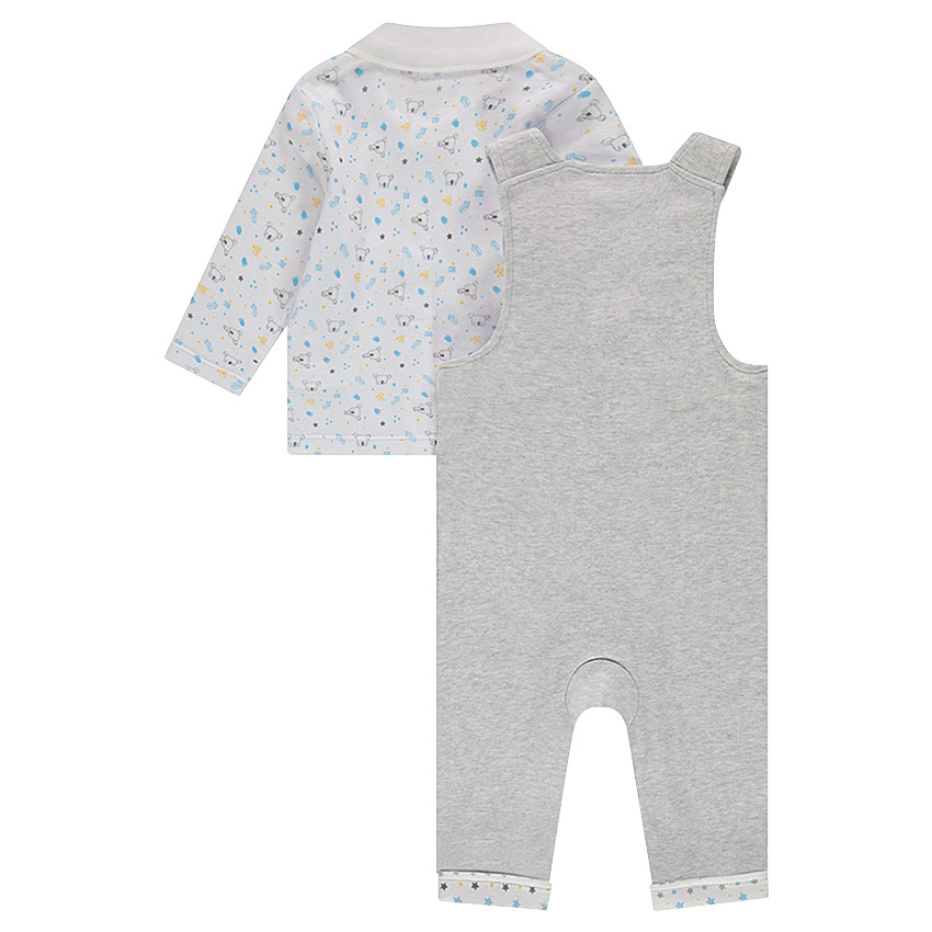 Ensemble avec polo manches longues imprimé koalas all-over et salopette pressionnée 